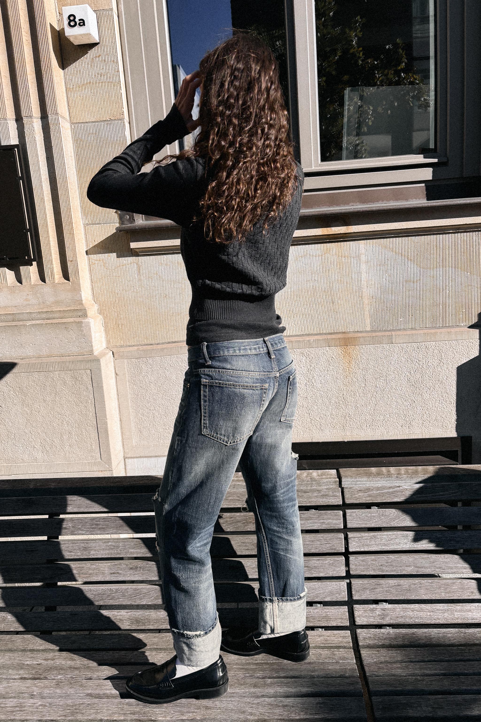 TRF MID-RISE RIPPED STRAIGHT JEANS